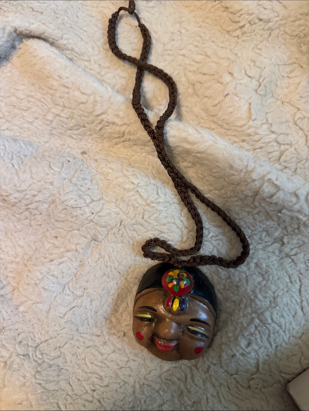 Hand-Painted Smiling Face Pendant Necklace - vintage